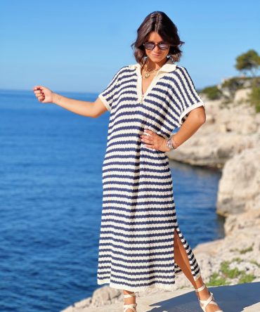 Robe en CROCHET rayé marine