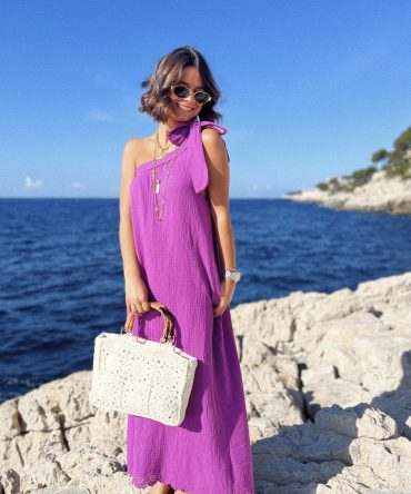 Robe ONE SHOULDER en gaze de coton violette