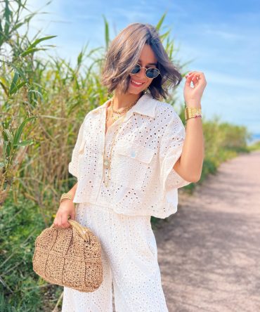 Ensemble en BRODERIE ANGLAISE écru