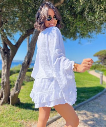 Jupe-short en GAZE DE COTON blanc