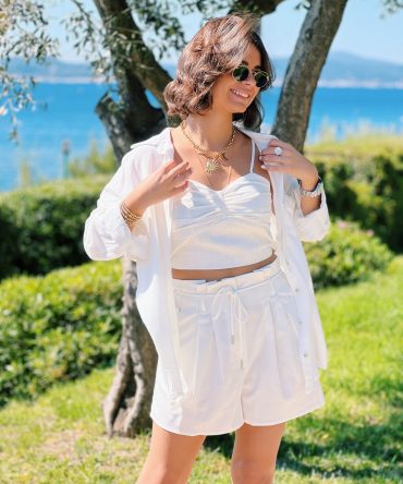Short en LIN blanc