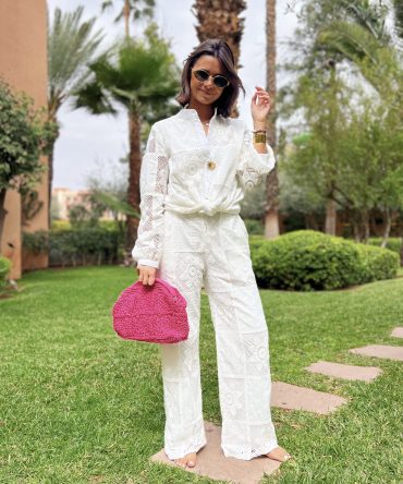 Pantalon LAURETTE en crochet blanc