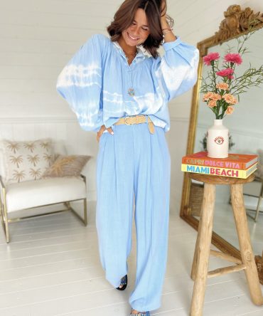 Pantalon MIKKY bleu ciel en lin mélangé