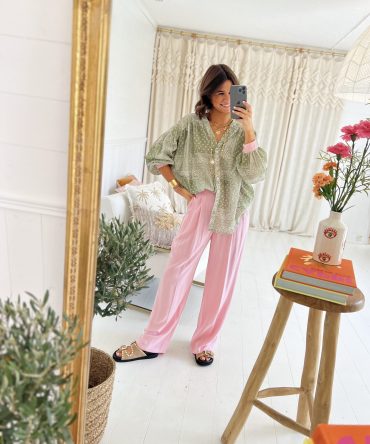 Pantalon MIKKY en lin mélangé rose