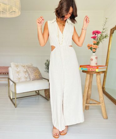 Robe TOSCANE en LIN beige