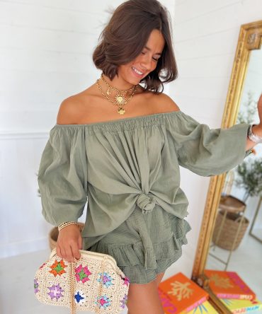 Top SARDAIGNE en voile de coton kaki